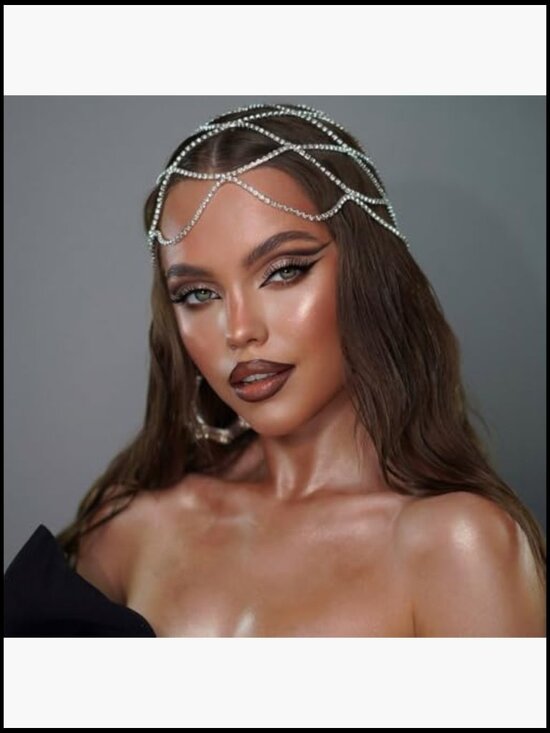 Rhinestone Mesh Headpiece Cap with Chain Flapper Hair Accessory Bridal Party main image 7